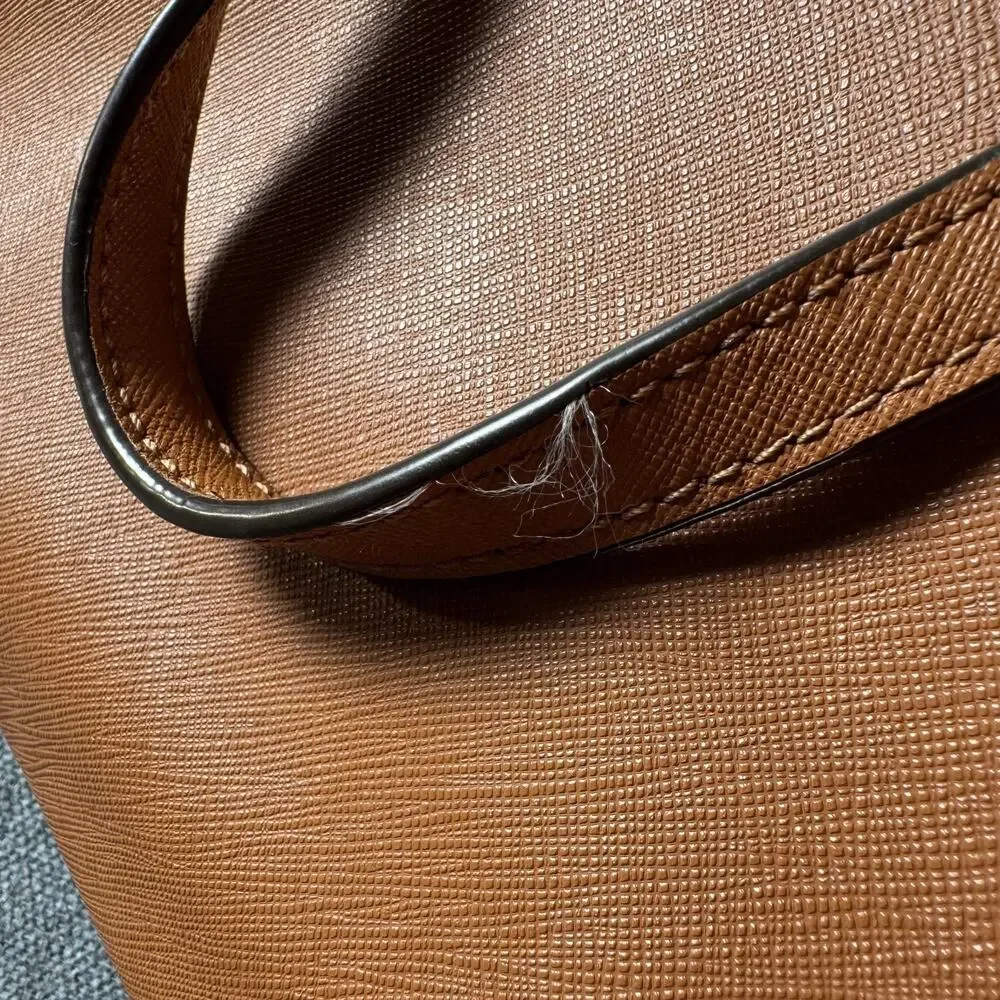 Tory Burch Large York Gold Buckle Saffiano Tan Cognac Leather Tote Bag READ
